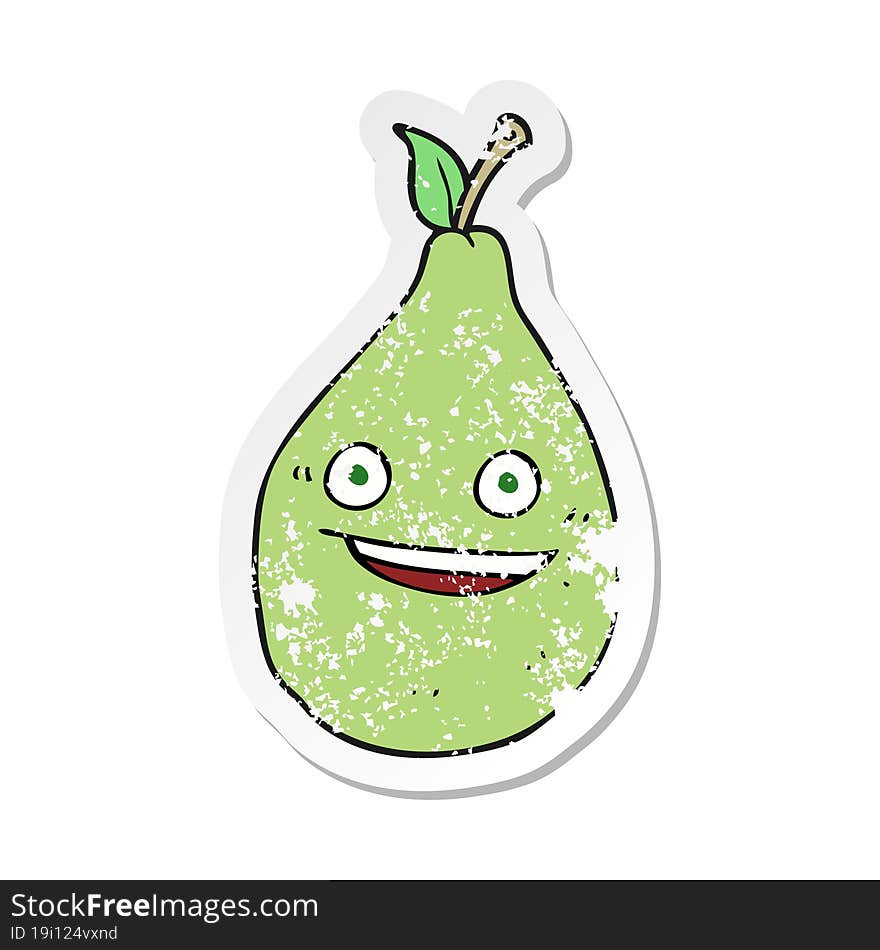 Retro Distressed Sticker Of A Cartoon Pear