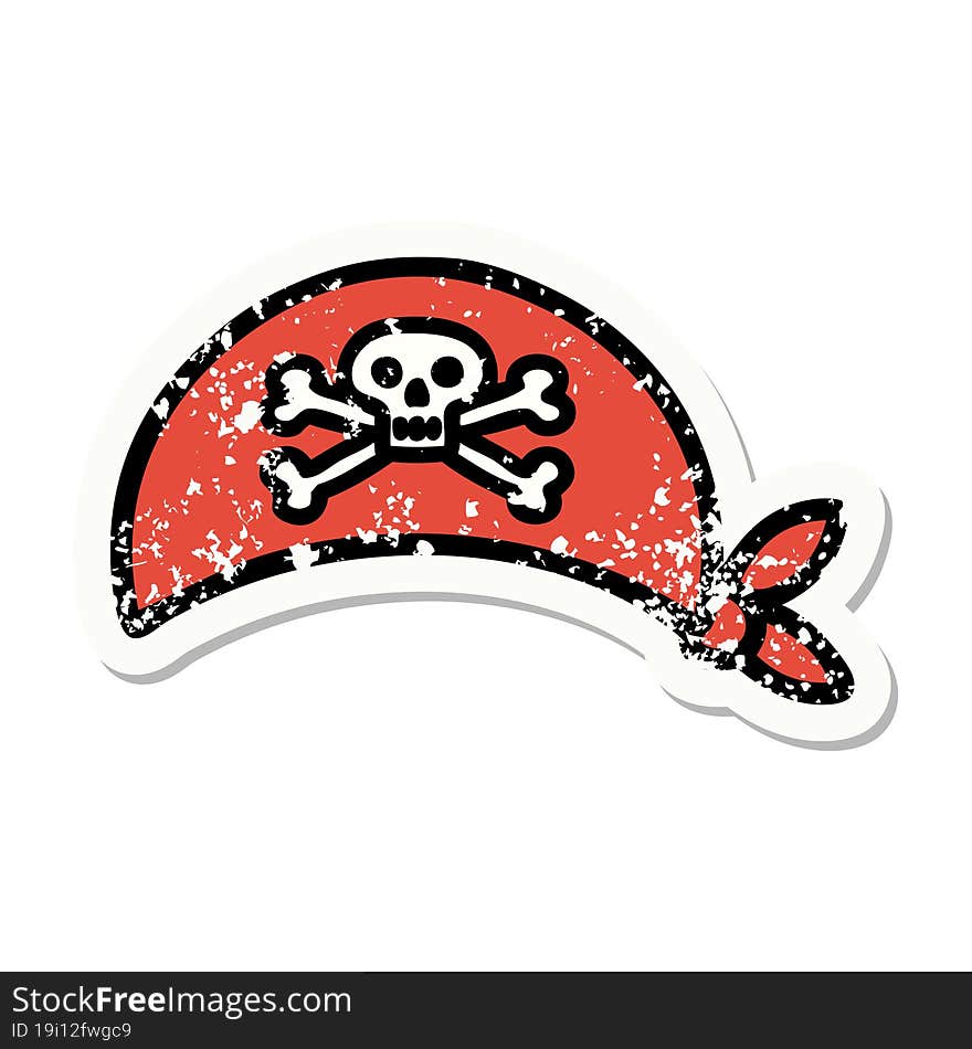 traditional distressed sticker tattoo of a pirate head scarf