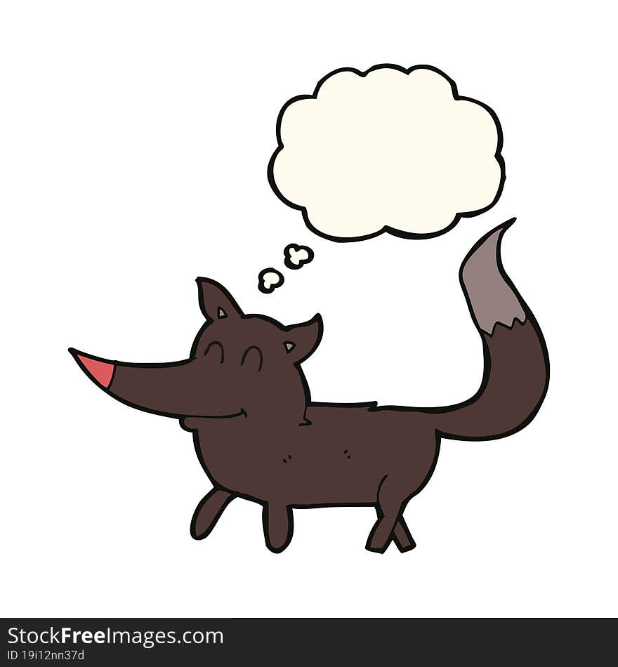 cartoon little wolf with thought bubble