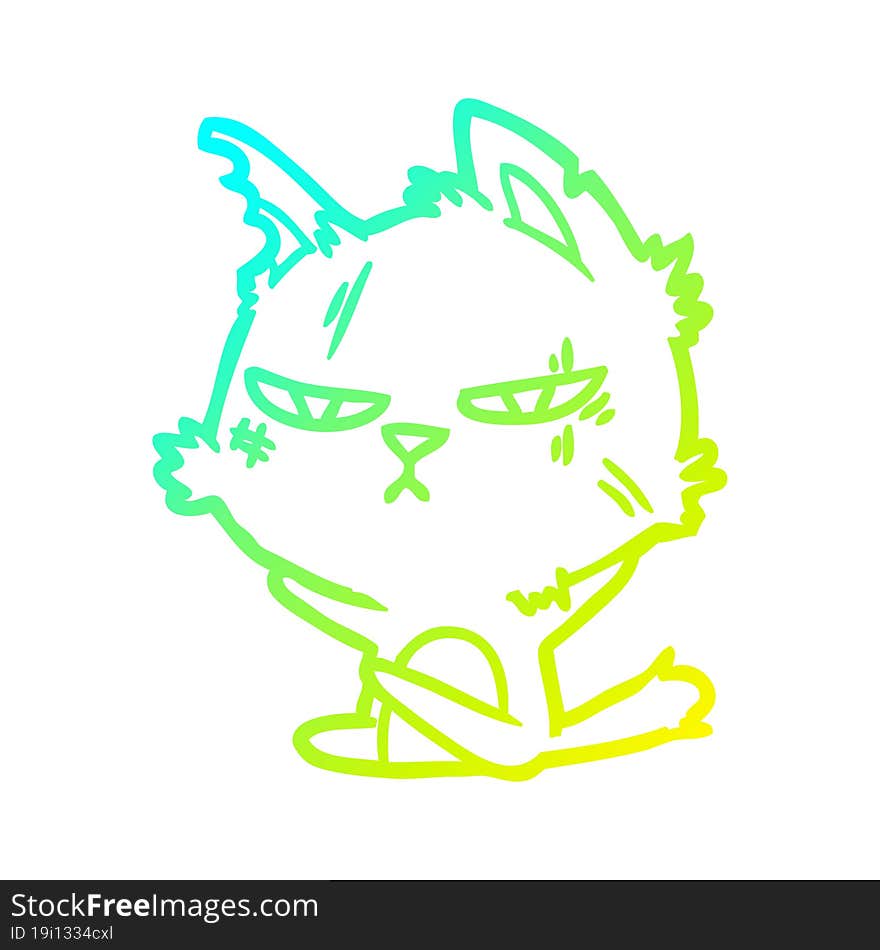 cold gradient line drawing tough cartoon cat