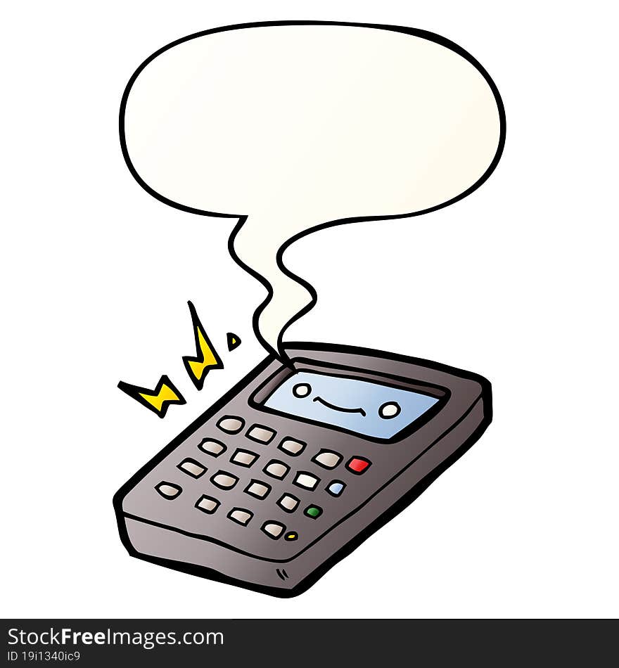 cartoon calculator with speech bubble in smooth gradient style