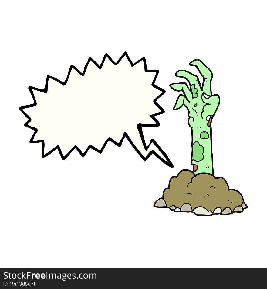 speech bubble cartoon zombie hand rising from ground