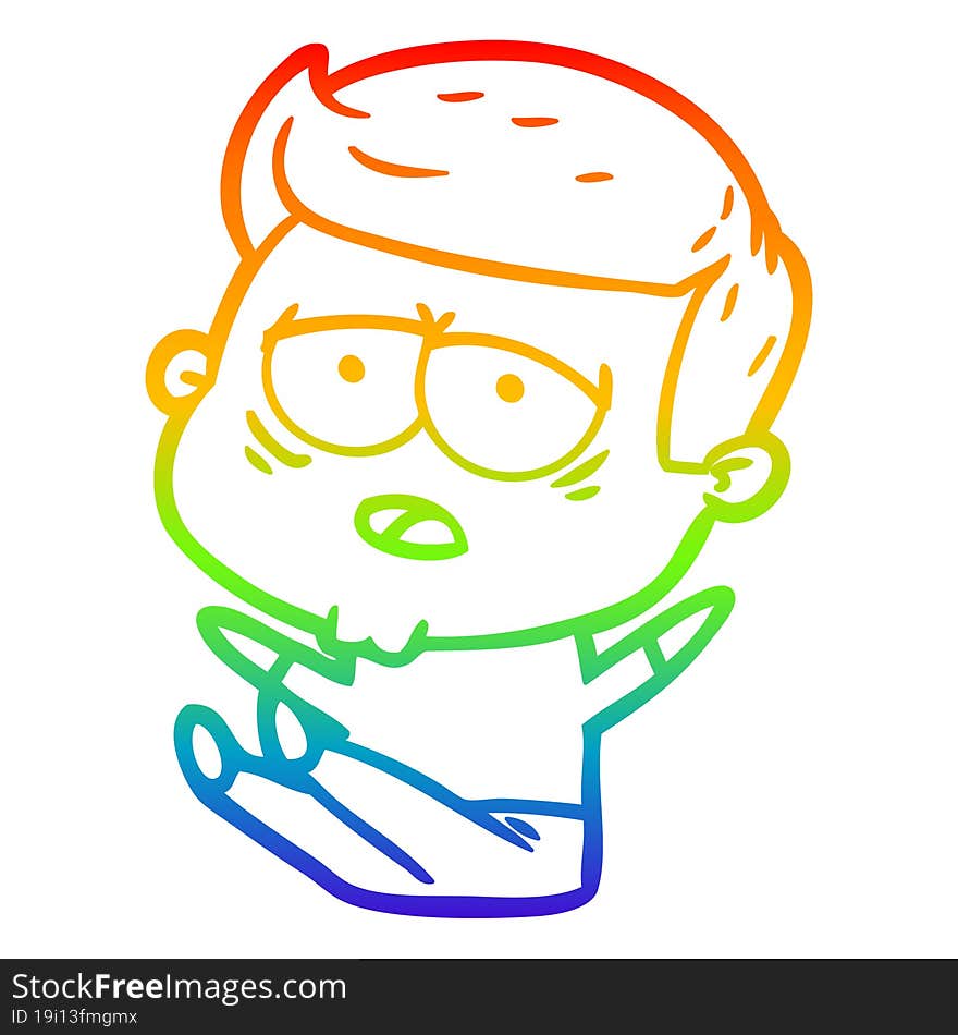 rainbow gradient line drawing of a cartoon tired man