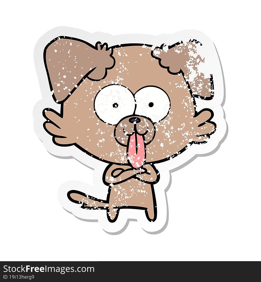 Distressed Sticker Of A Cartoon Dog With Tongue Sticking Out