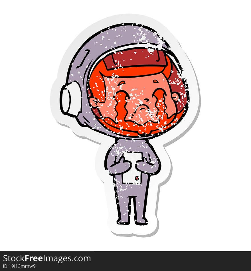 Distressed Sticker Of A Cartoon Crying Astronaut