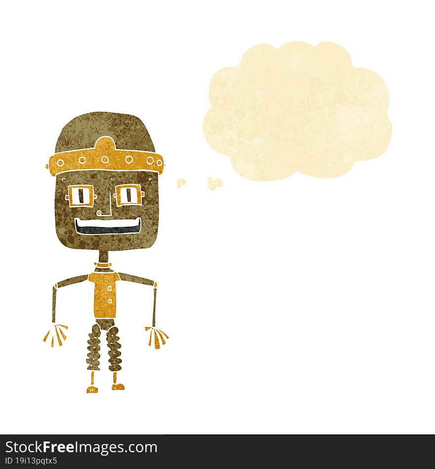 funny cartoon robot with thought bubble