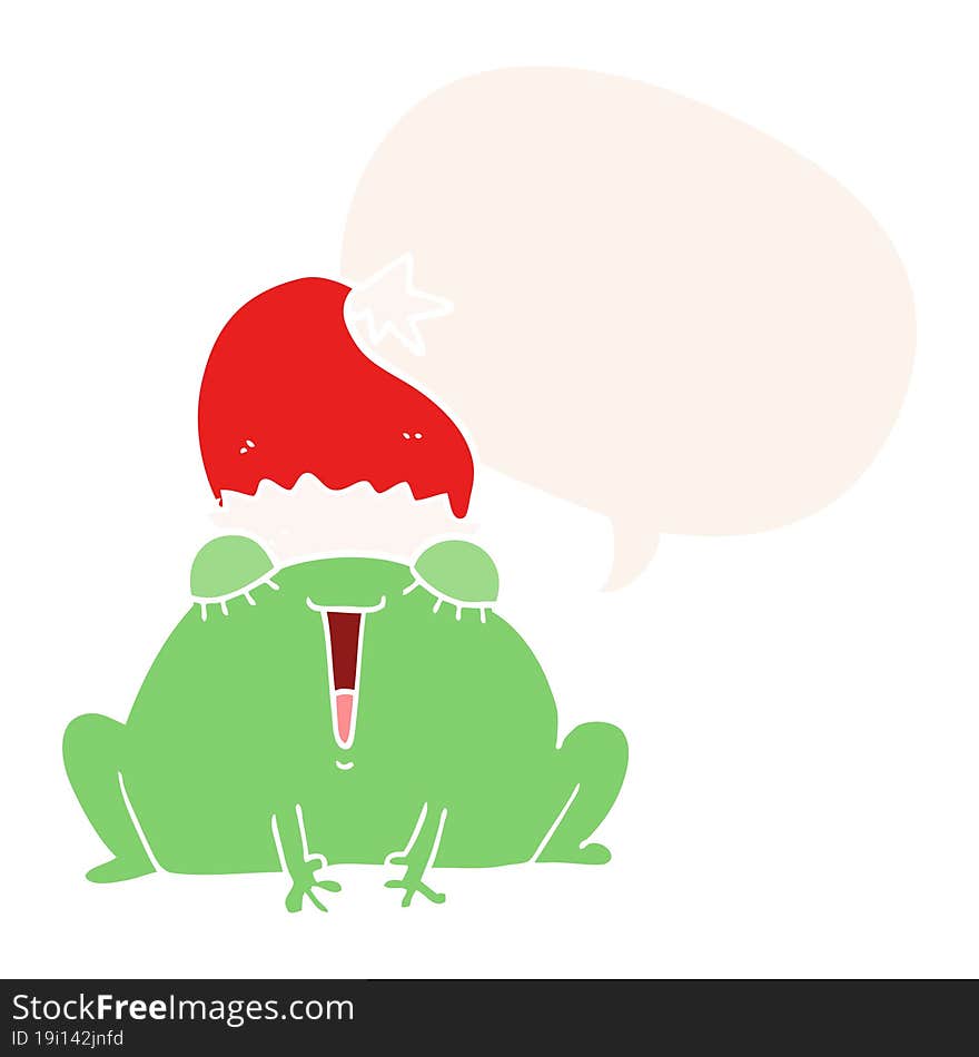 cute cartoon christmas frog and speech bubble in retro style