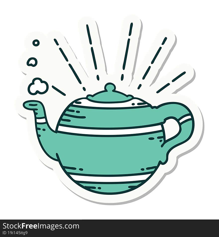 Sticker Of Tattoo Style Steaming Teapot