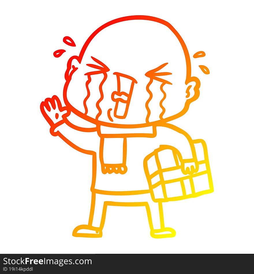 warm gradient line drawing cartoon crying bald man