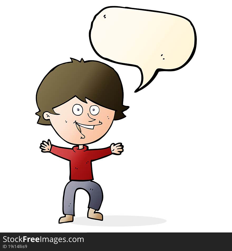 cartoon happy boy laughing with speech bubble