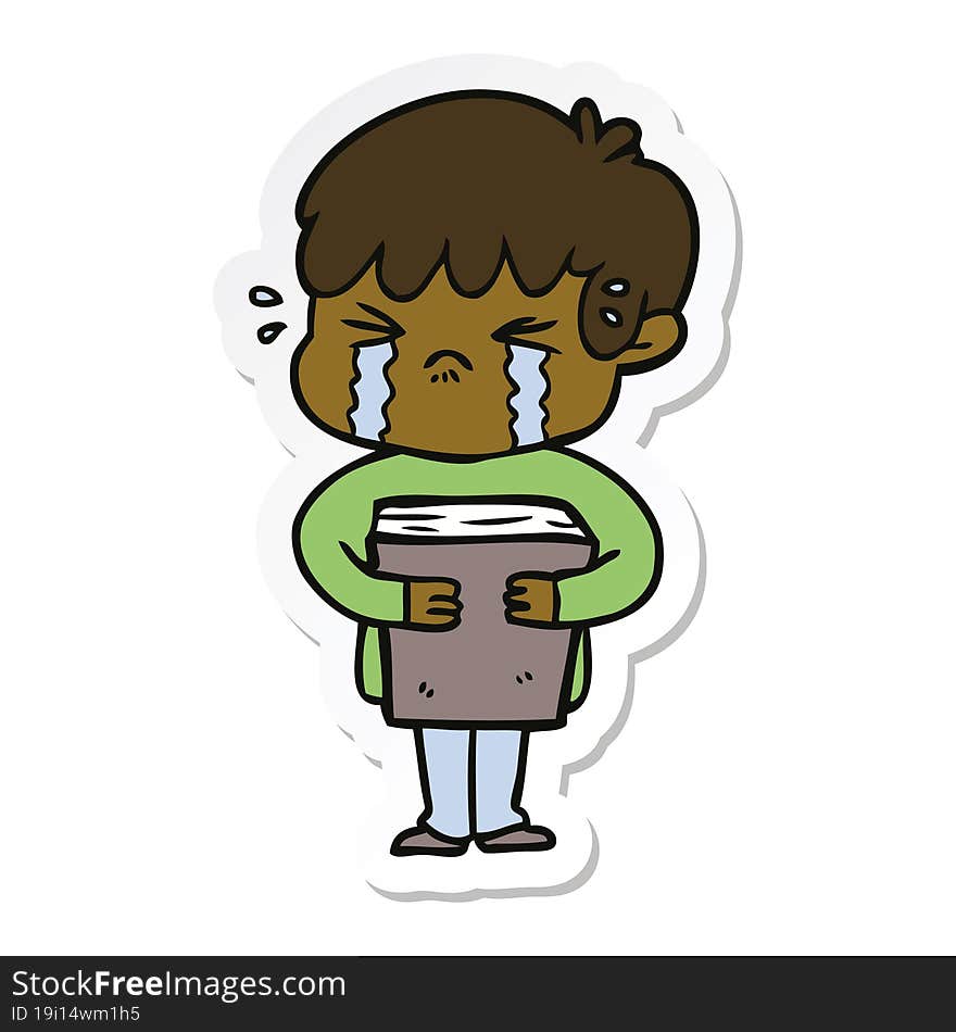 sticker of a cartoon boy crying