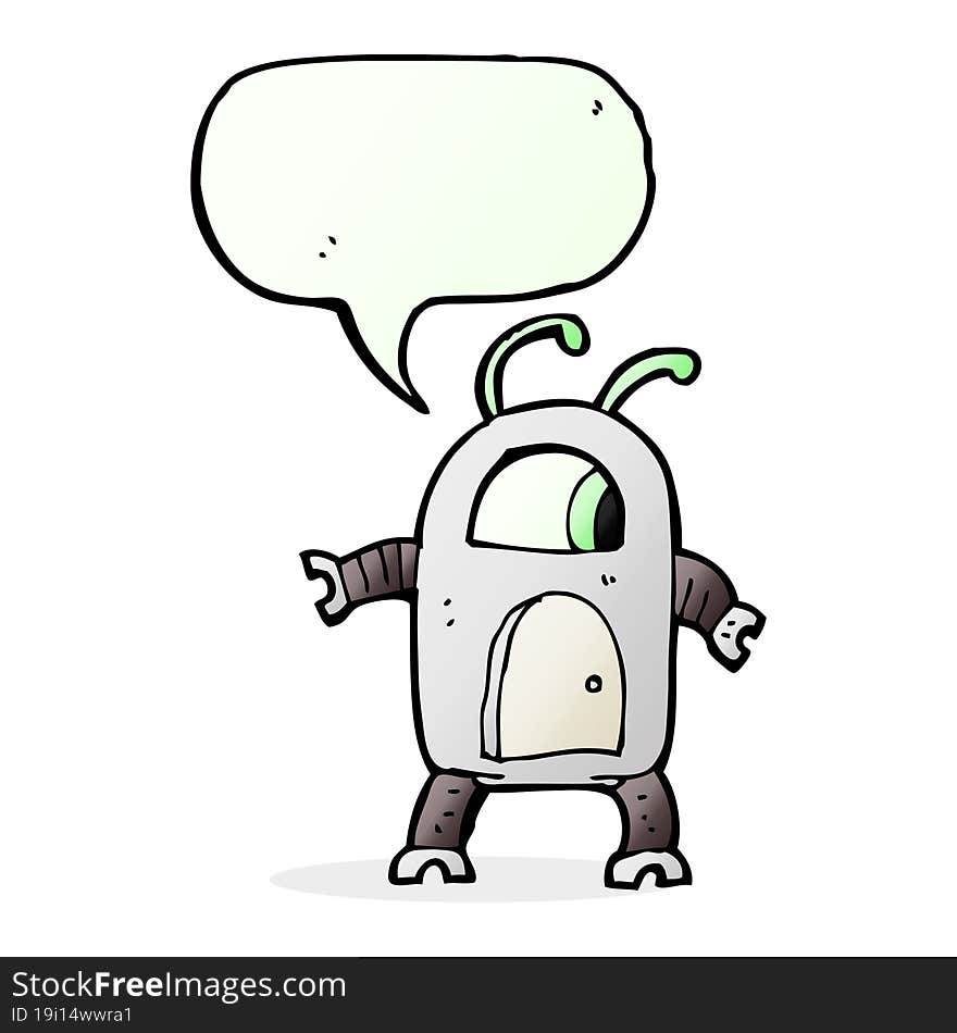 cartoon alien robot with speech bubble