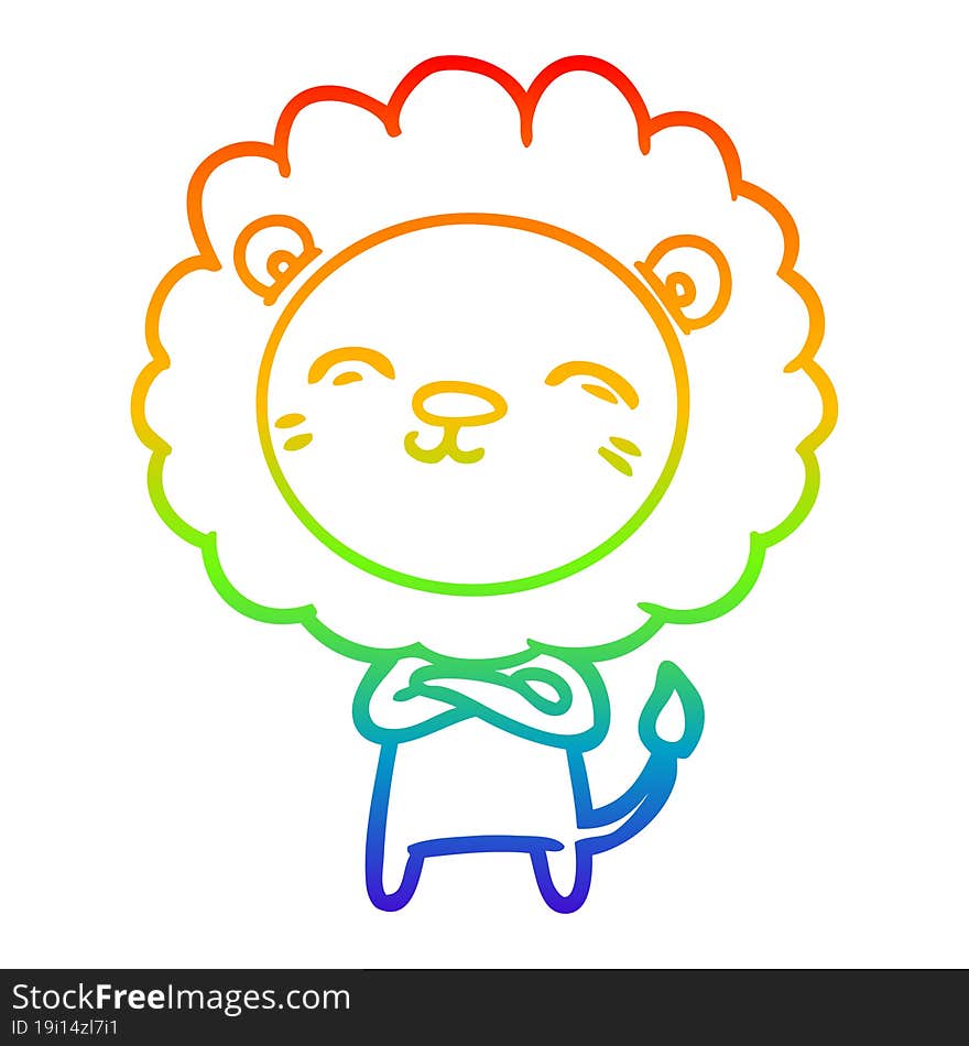 rainbow gradient line drawing of a cartoon lion