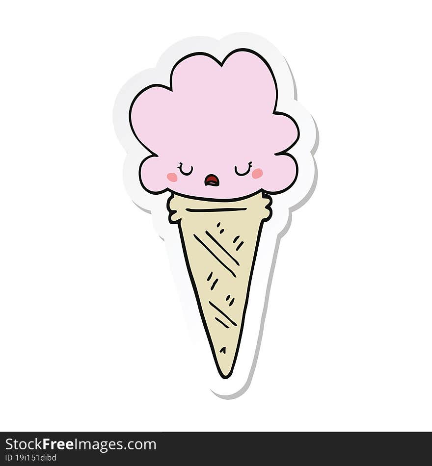 sticker of a cartoon ice cream with face