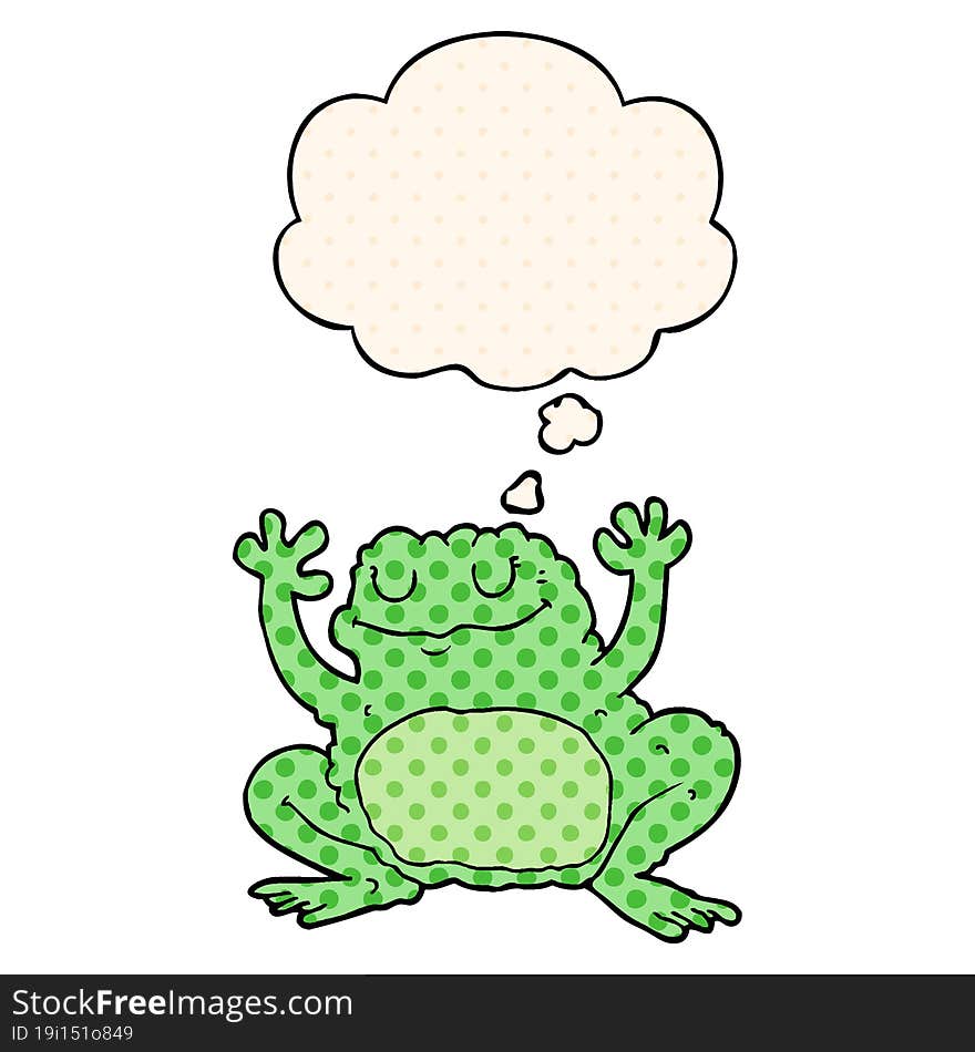 cartoon frog and thought bubble in comic book style