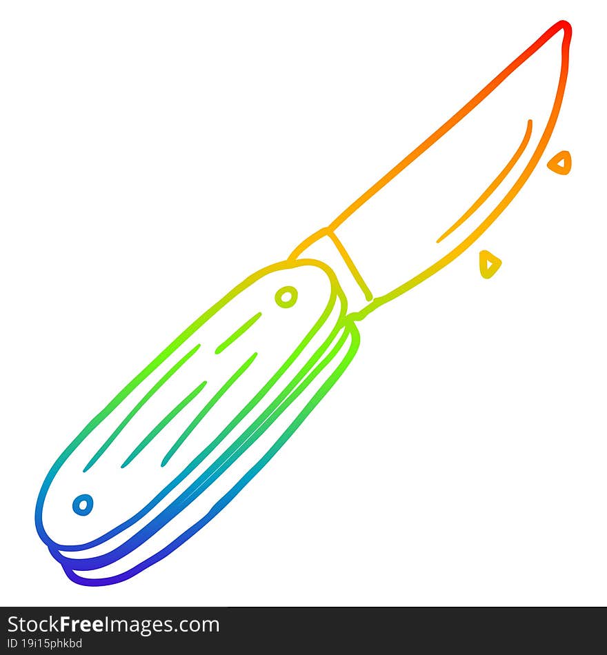 rainbow gradient line drawing cartoon folding knife