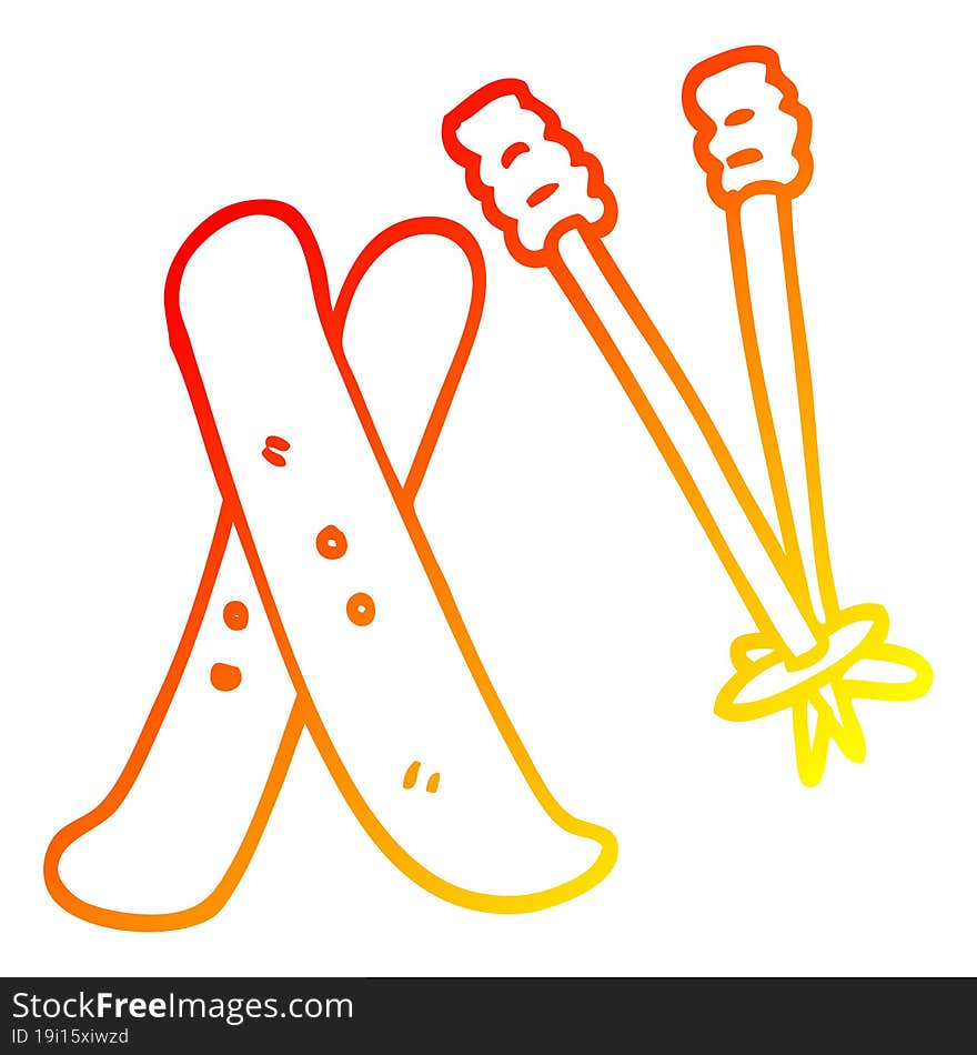 Warm Gradient Line Drawing Cartoon Ski And Poles