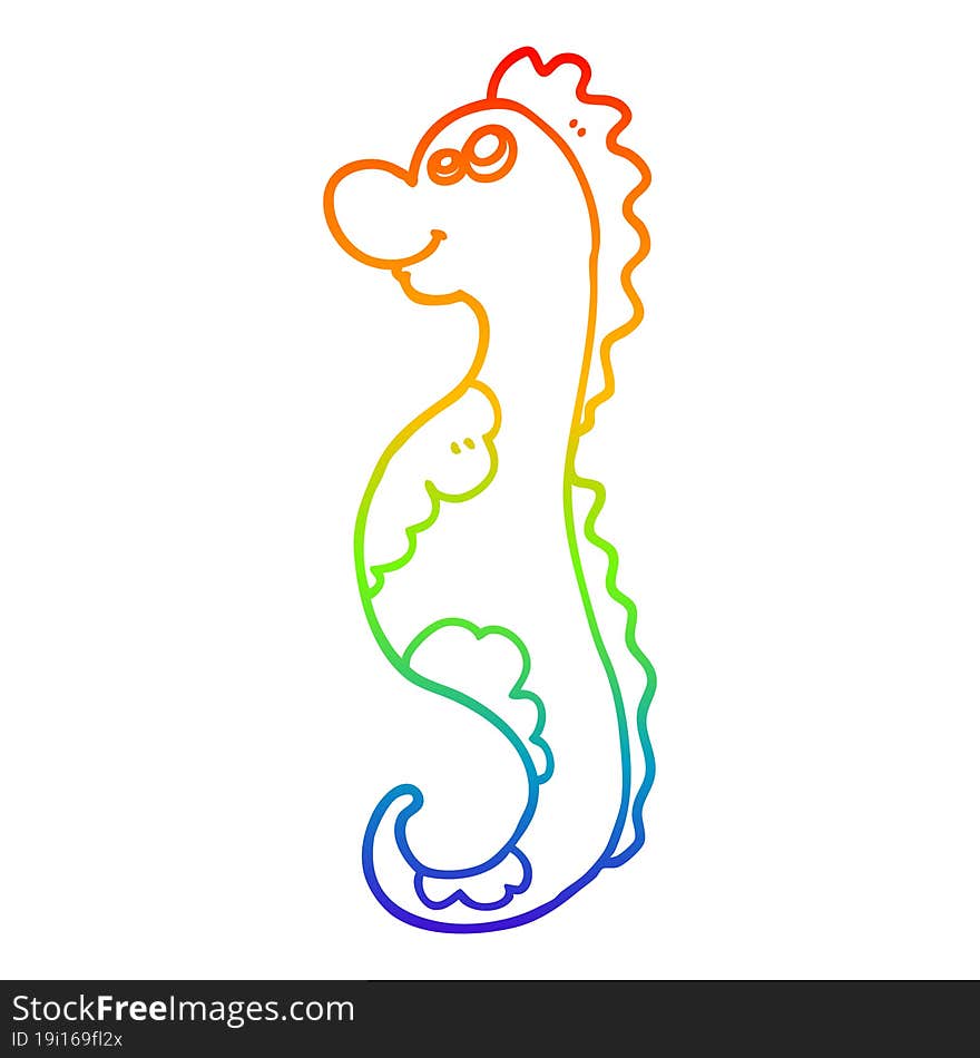 rainbow gradient line drawing cartoon sea horse