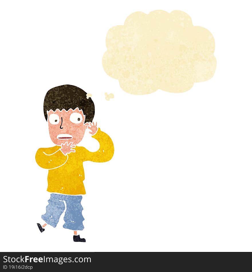 Cartoon Frightened Boy With Thought Bubble