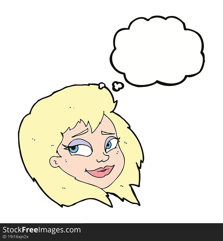 Cartoon Happy Female Face With Thought Bubble