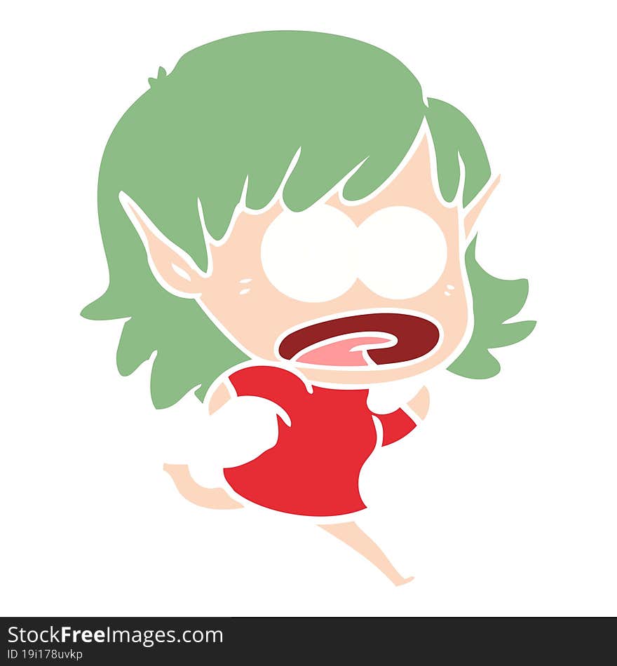 Flat Color Style Cartoon Shocked Elf Girl