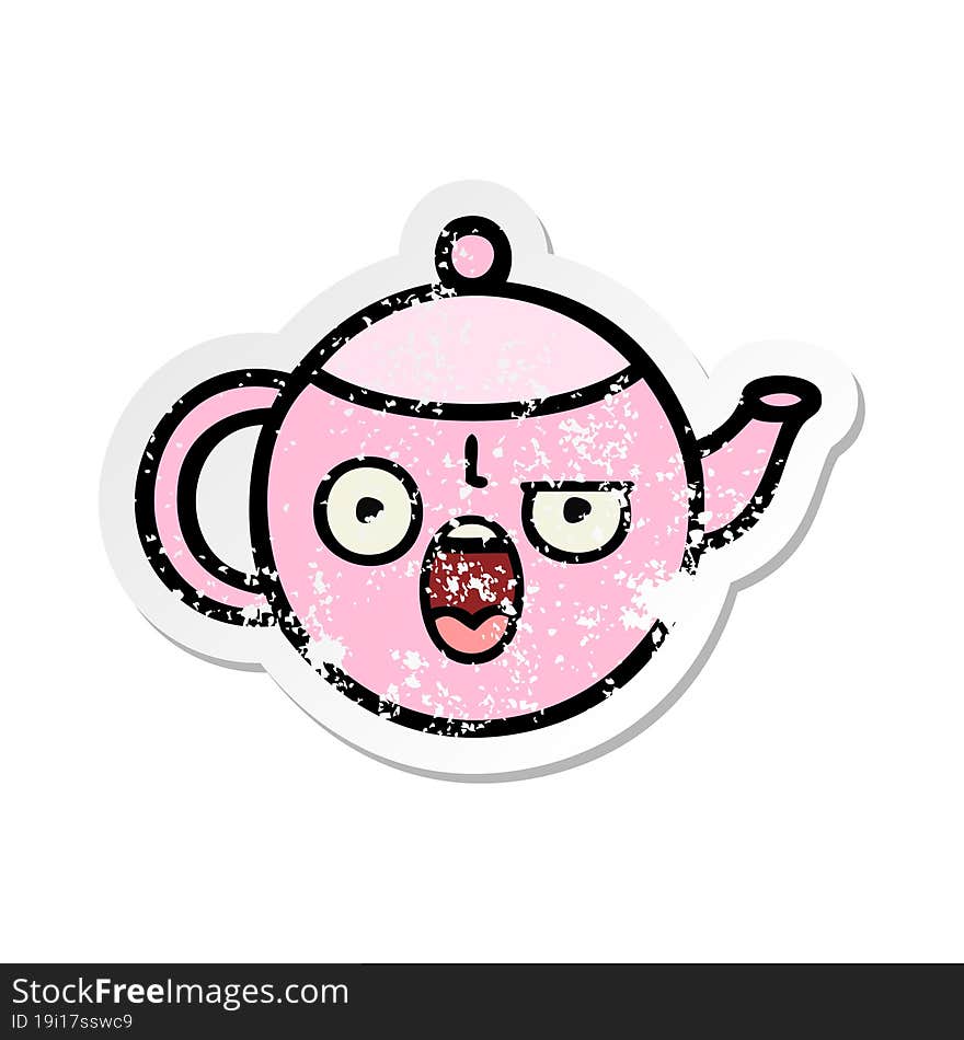 distressed sticker of a cute cartoon teapot