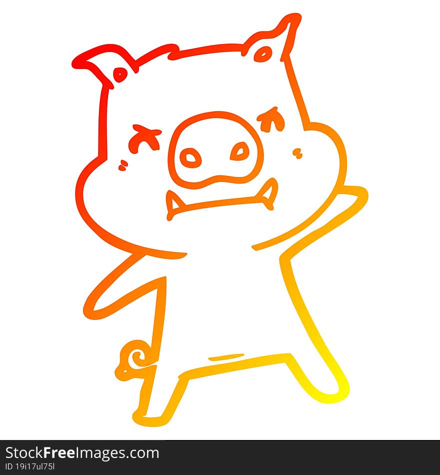 warm gradient line drawing of a angry cartoon pig