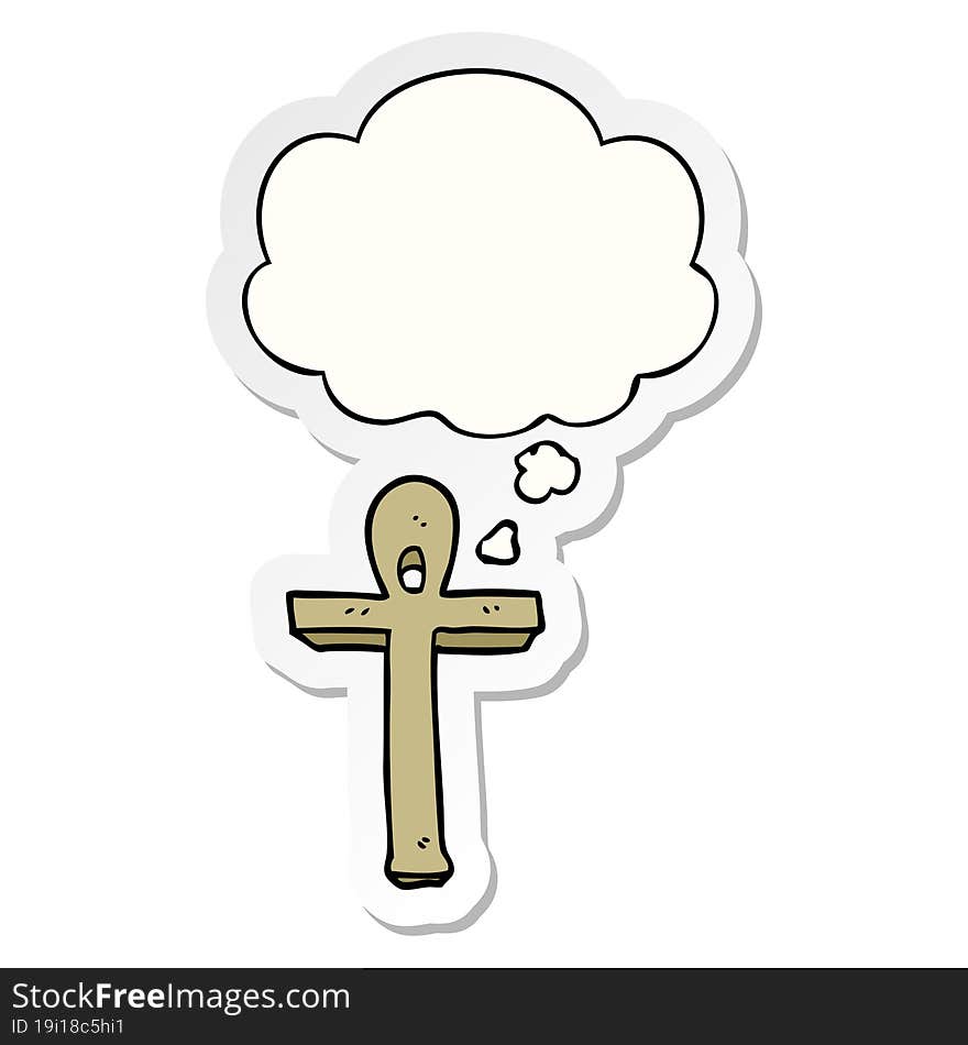 cartoon ankh symbol and thought bubble as a printed sticker