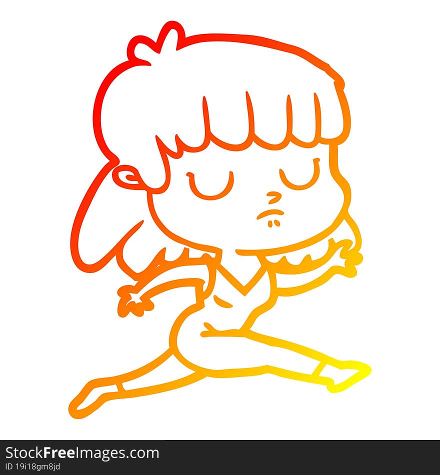 warm gradient line drawing cartoon indifferent woman running