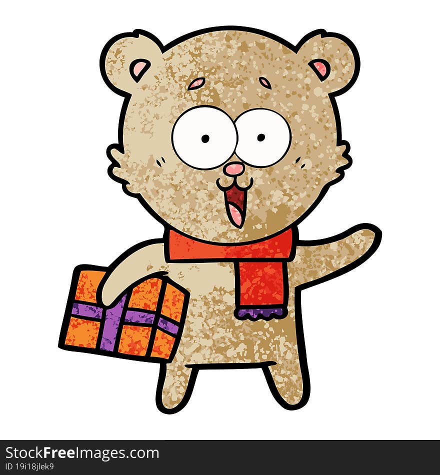 laughing teddy  bear with christmas present. laughing teddy  bear with christmas present