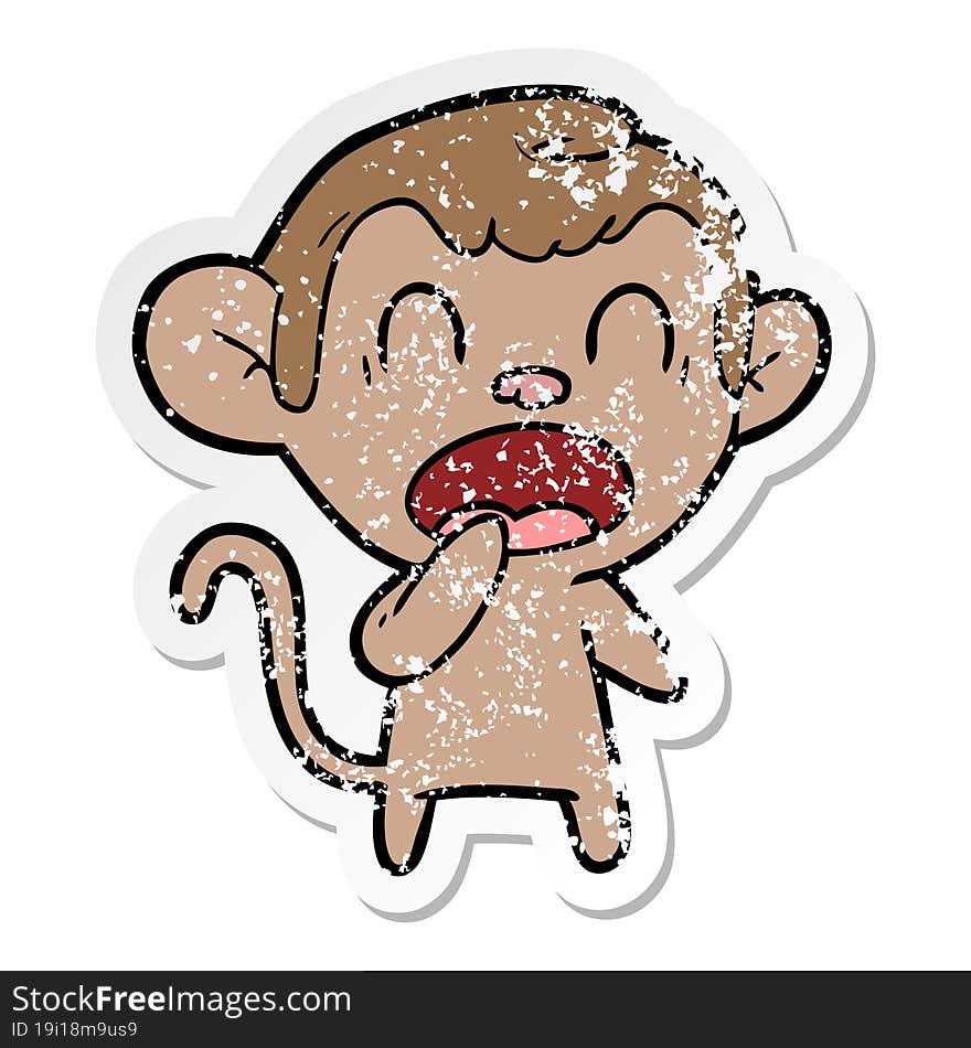 distressed sticker of a yawning cartoon monkey