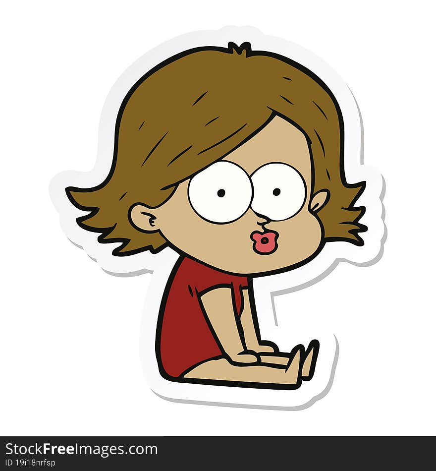 Sticker Of A Cartoon Girl Pouting