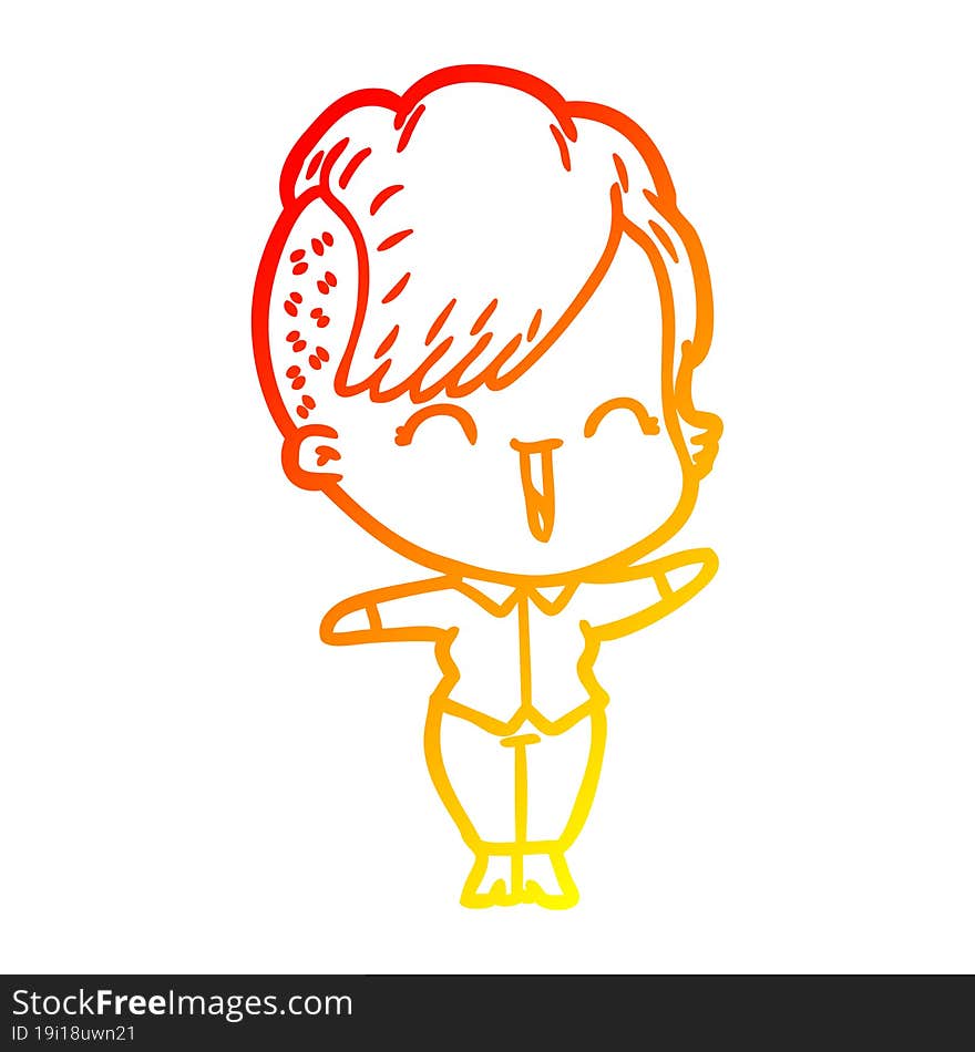 Warm Gradient Line Drawing Cartoon Happy Hipster Girl