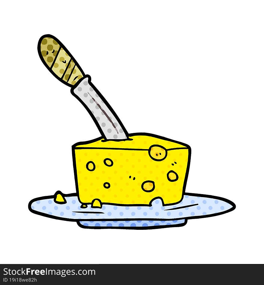 cartoon knife in block of cheese. cartoon knife in block of cheese