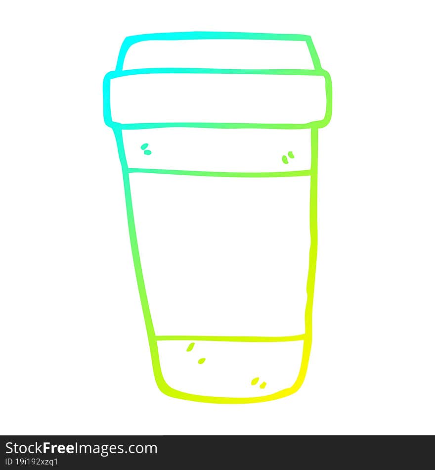 cold gradient line drawing of a cartoon coffee cup