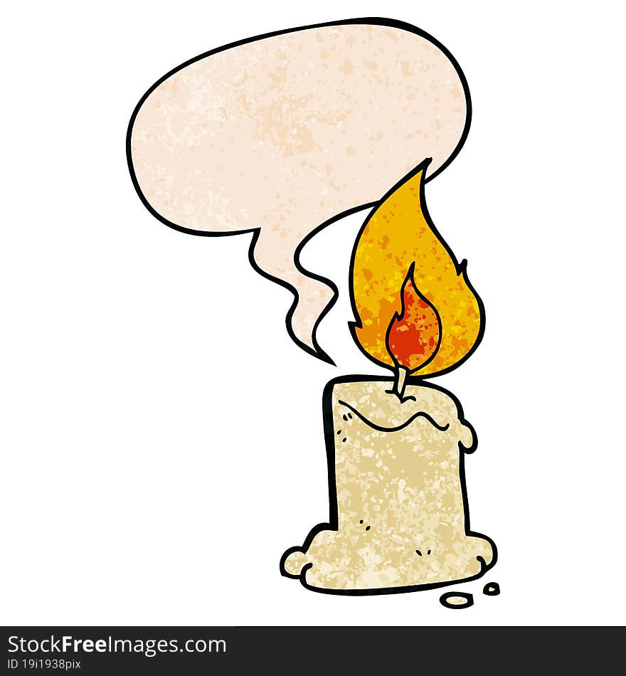 Cartoon Candle And Speech Bubble In Retro Texture Style