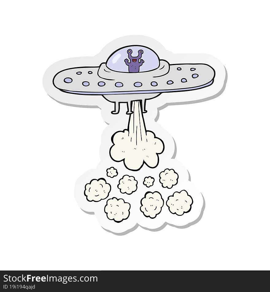 Sticker Of A Cartoon Flying Saucer