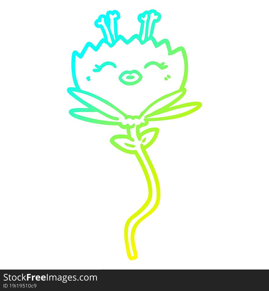 cold gradient line drawing happy cartoon flower