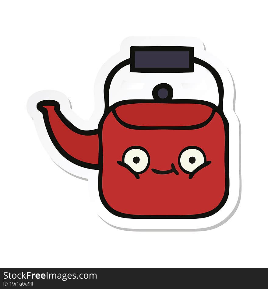 Sticker Of A Cute Cartoon Kettle