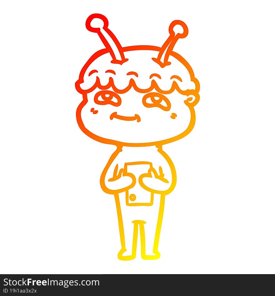 warm gradient line drawing friendly cartoon spaceman