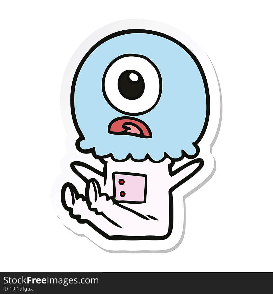 sticker of a cartoon cyclops alien spaceman