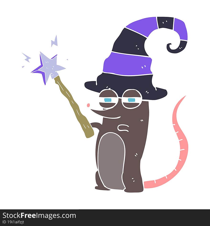 flat color illustration of magic witch mouse. flat color illustration of magic witch mouse