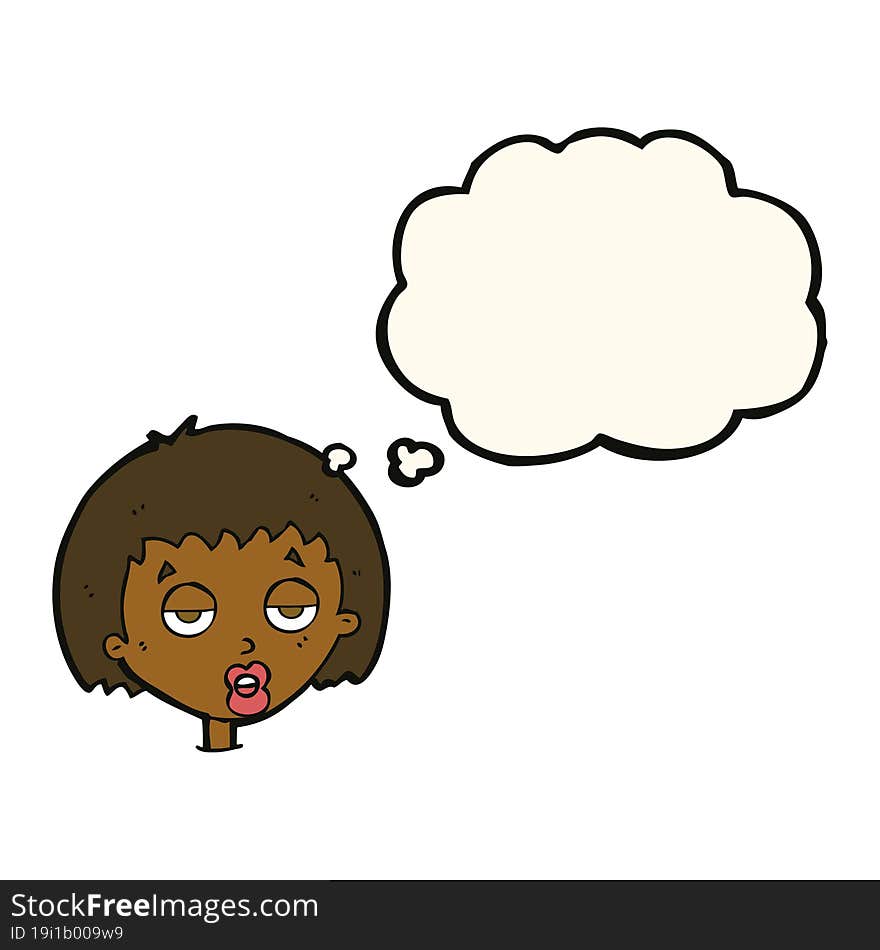 cartoon bored woman with thought bubble