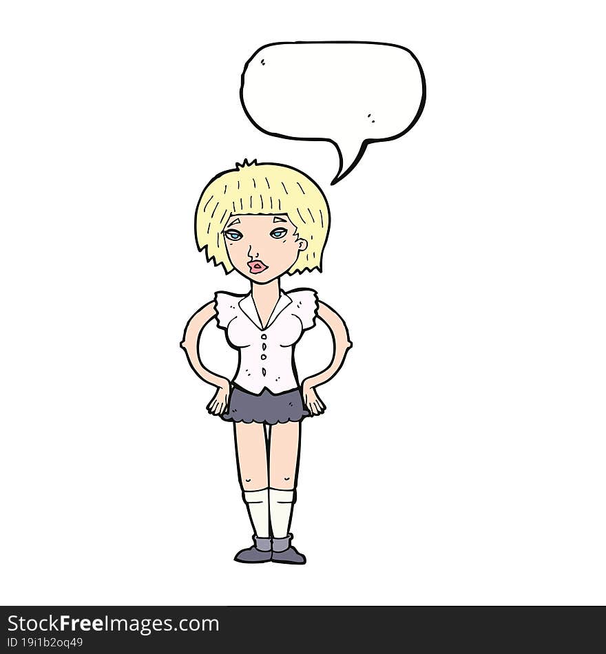 cartoon woman with hands on hips with speech bubble