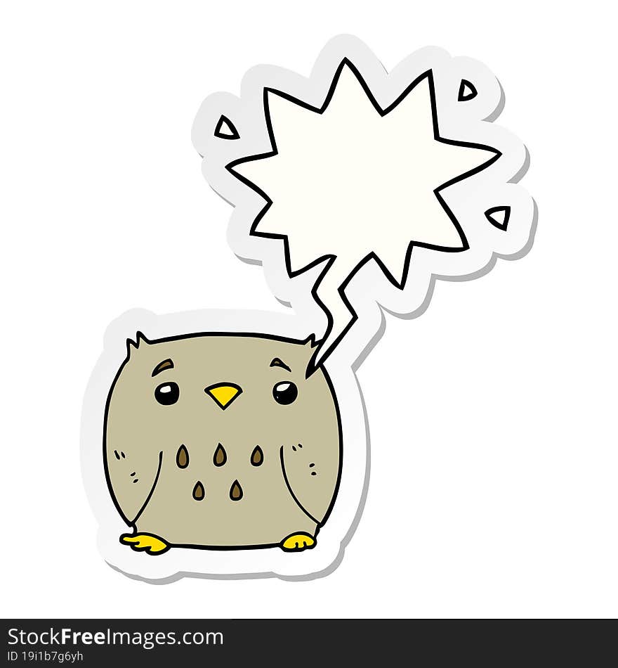 cartoon owl with speech bubble sticker. cartoon owl with speech bubble sticker