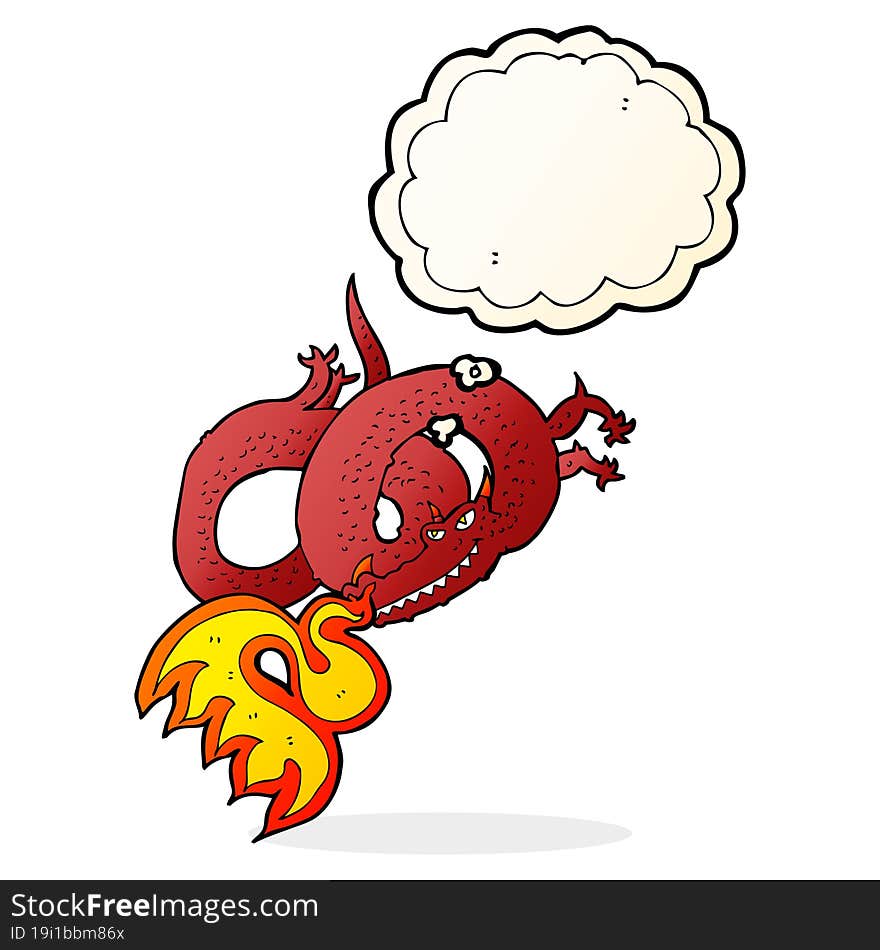 cartoon dragon breathing fire with thought bubble