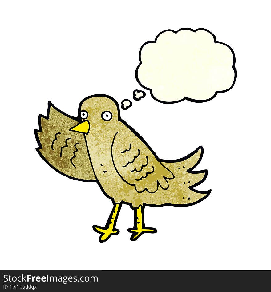 Cartoon Waving Bird With Thought Bubble