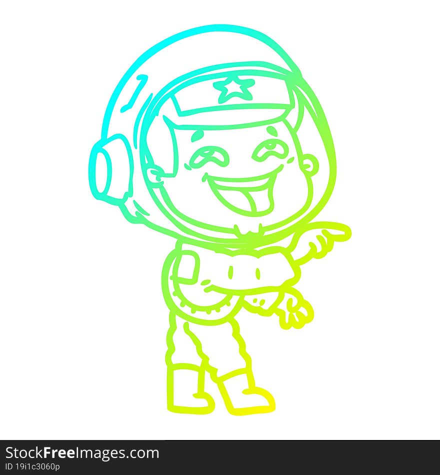 cold gradient line drawing of a cartoon laughing astronaut