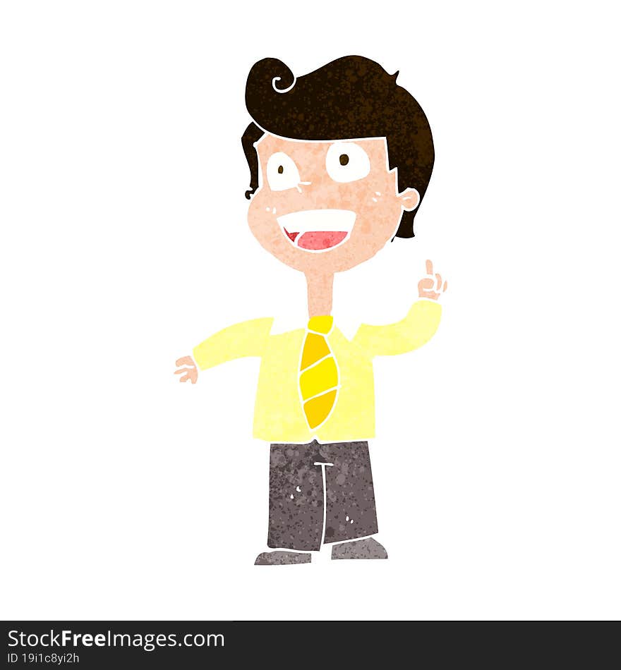 cartoon school boy raising hand