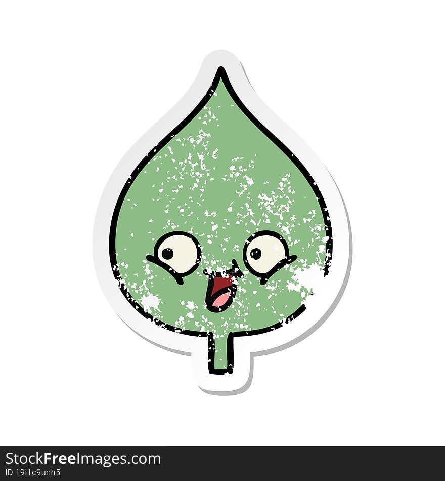 Distressed Sticker Of A Cute Cartoon Expressional Leaf